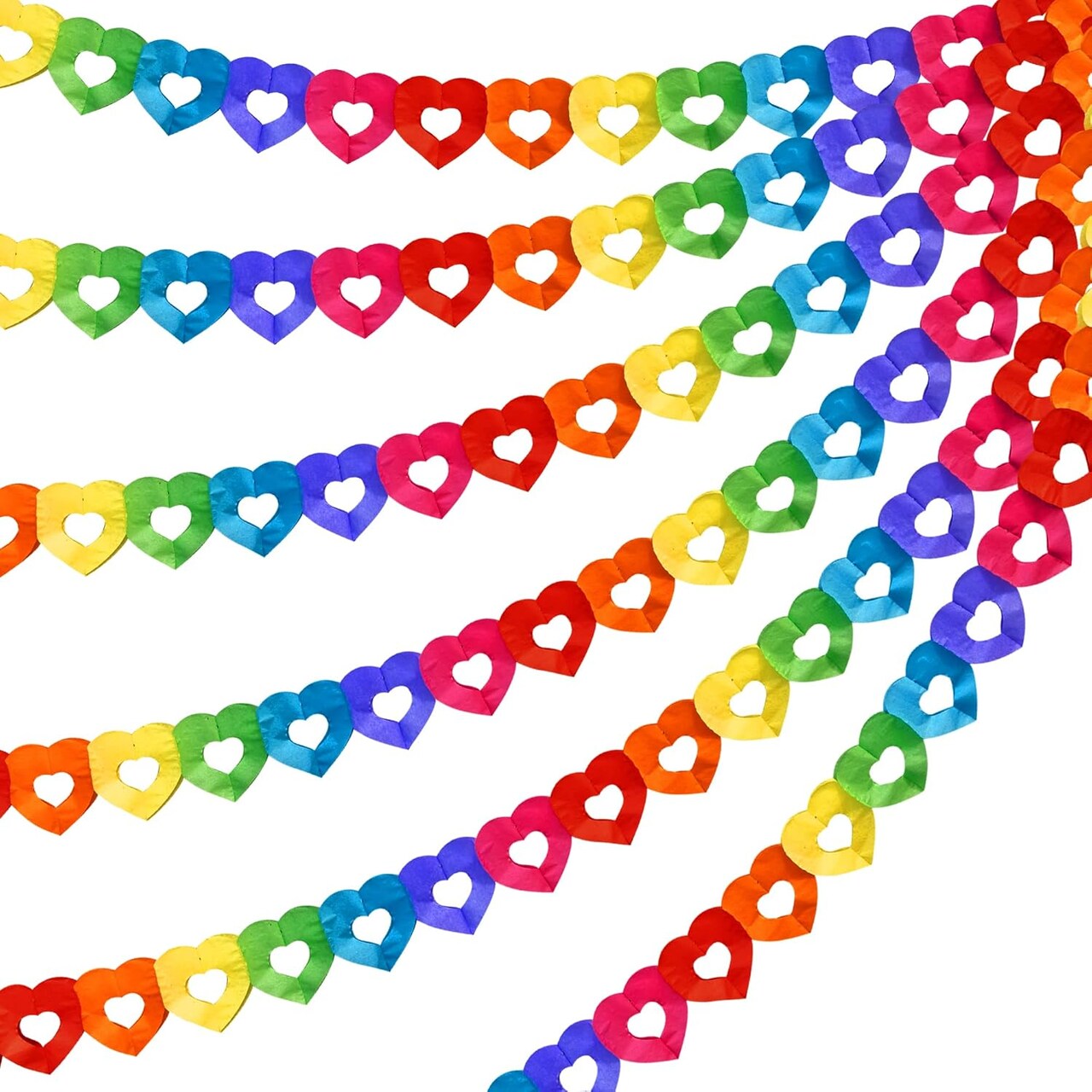 6 Pieces Colorful Rainbow Heart Banner - 60 Feet Colorful Rainbow Gay Pride Paper Garland - Heart Shape Hanging Decorations